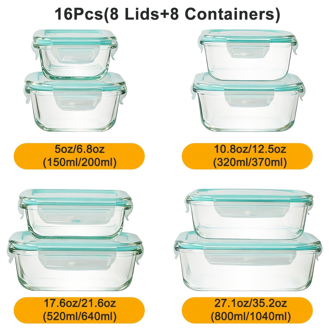 Glass Containers with Airtight Lids–16‑Piece Set