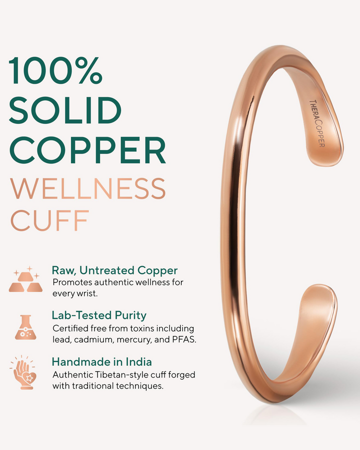 Rose-gold solid copper cuff bracelet, oval barrel profile