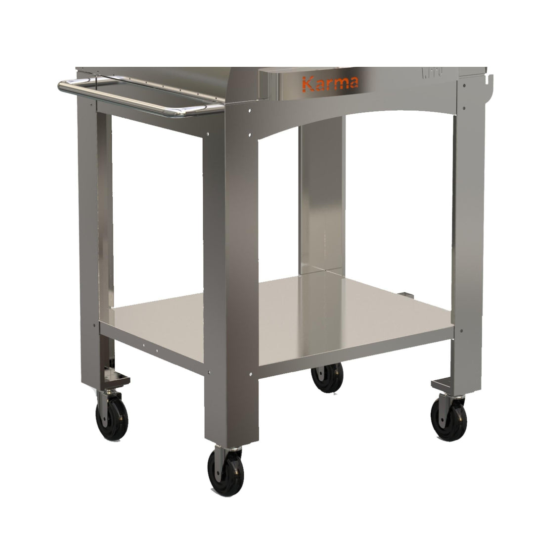 Stainless steel stand cart with two-tier shelves and four swivel caster wheels