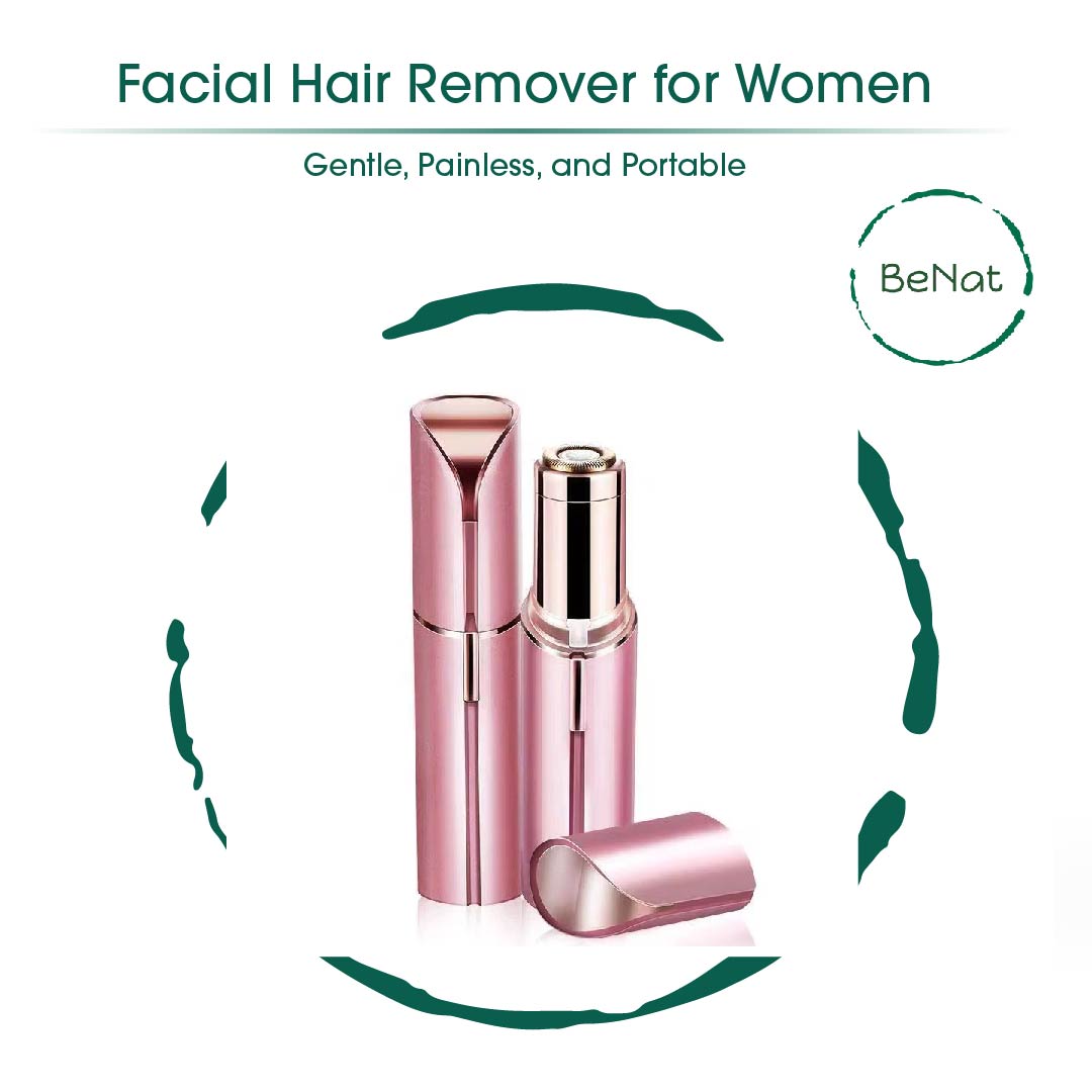 BeNAt facial hair remover set with rose-pink shaver tube and detachable head