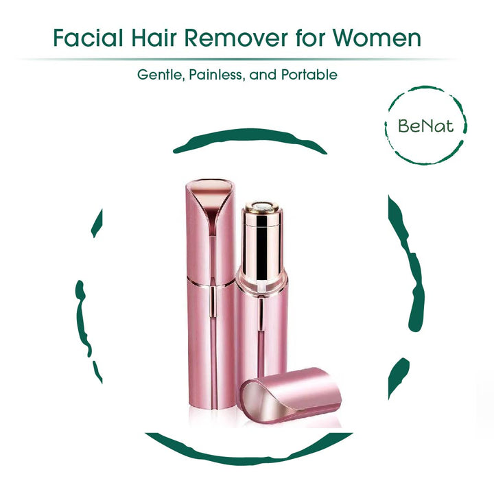 BeNAt facial hair remover set with rose-pink shaver tube and detachable head