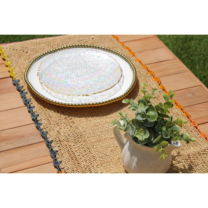 Aura Raffia Handwoven Multicolor Edge Table Runner
