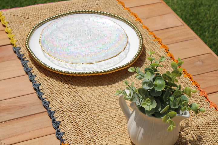 Aura Raffia Handwoven Multicolor Edge Table Runner