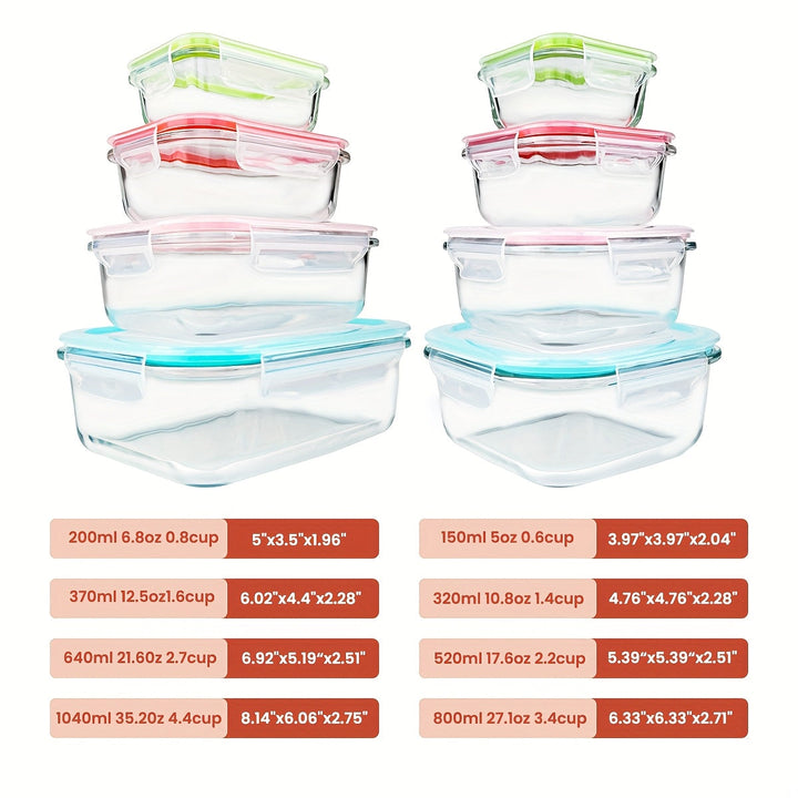 Glass Containers with Airtight Lids–16‑Piece Set