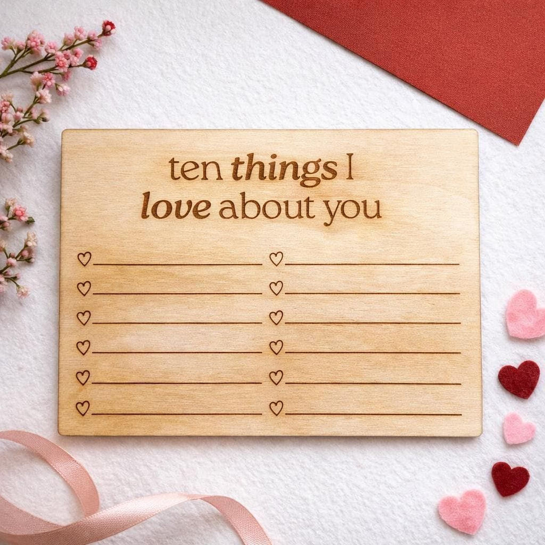 Laser-engraved wooden love note with &