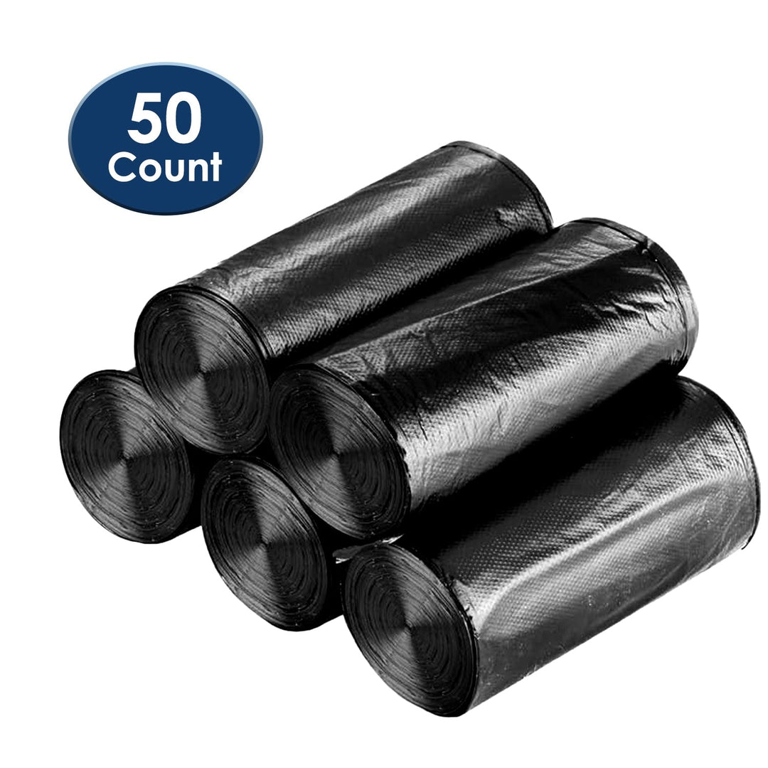Black garbage bag rolls, 50-count disposable trash can liners
