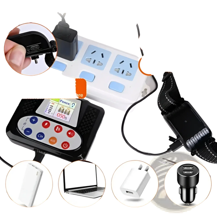 Handheld remote transmitter and black collar receiver with power adapter
