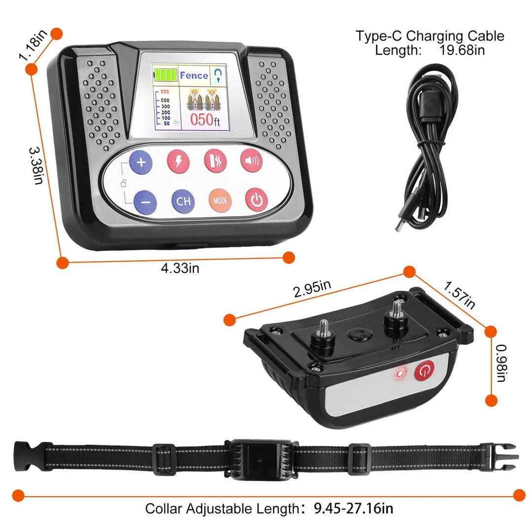 Wireless training collar receiver set with Type-C charging cable and adjustable strap