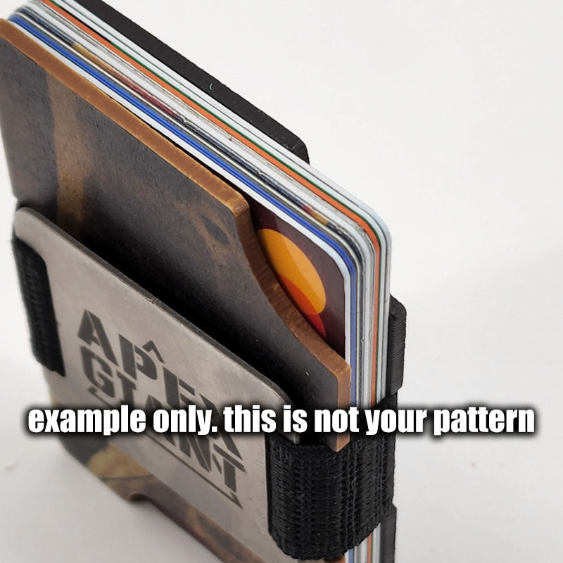 Card wallet side view with black strap and stacked cards at the edge