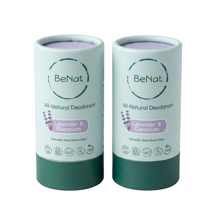 Lavender & geranium all-natural deodorant sticks, 2-pack in paper tubes