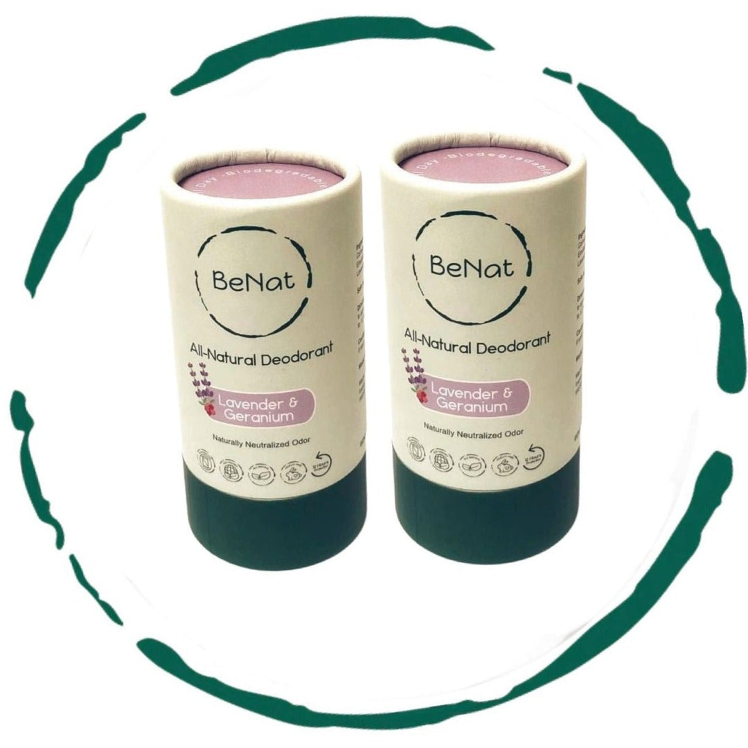 All-natural deodorant sticks, lavender & geranium scent, 2-pack in paper tubes