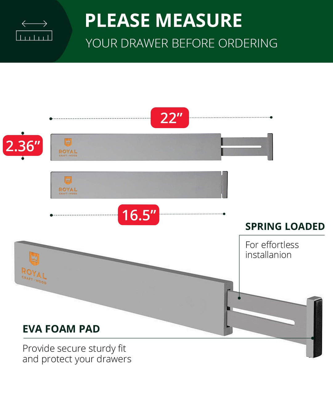 Drawer Dividers 22”, Gray
