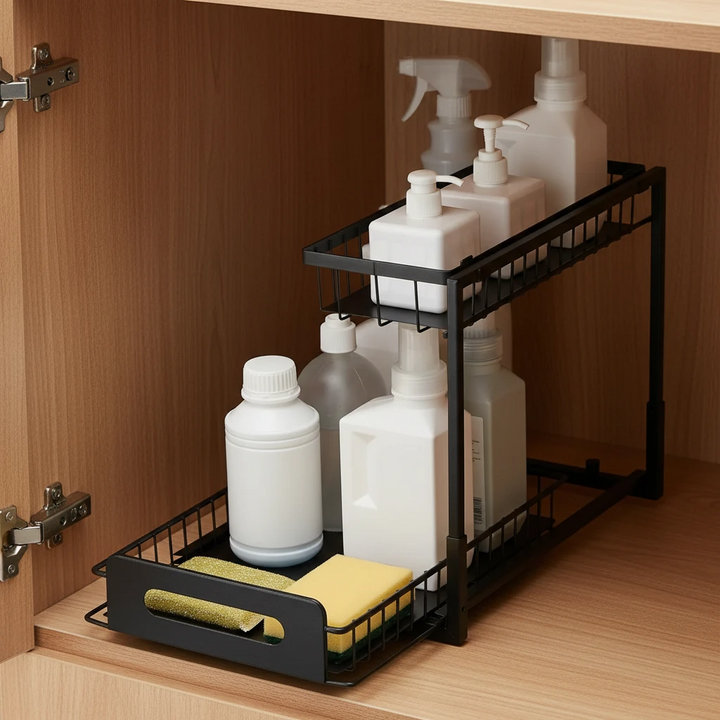 2-tier Pull out Under Sink Cabinet Organizer Black Metal