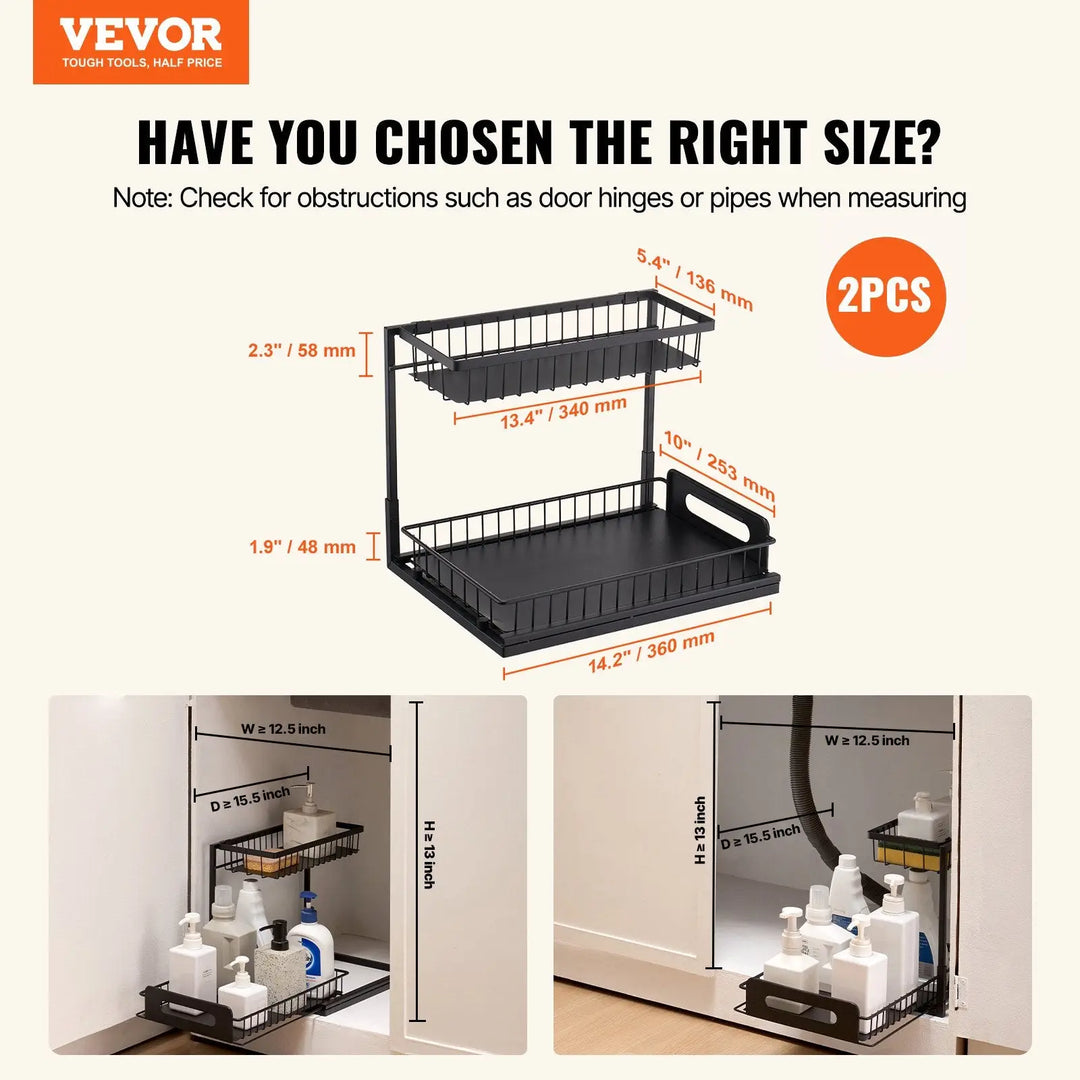 2-tier Pull out Under Sink Cabinet Organizer Black Metal