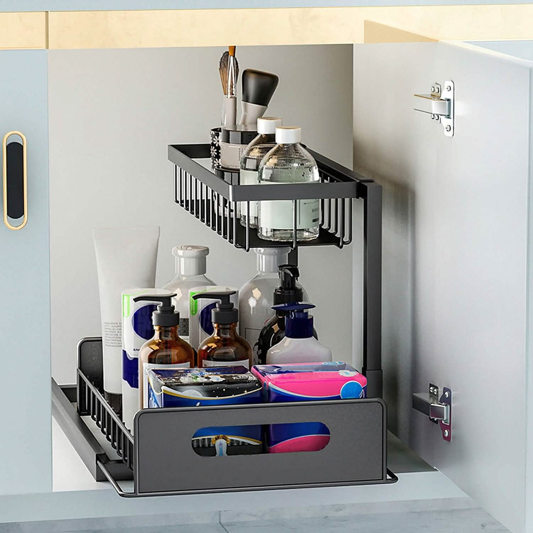 Under Sink 2-Tier Organizer with Pull‑Out Basket