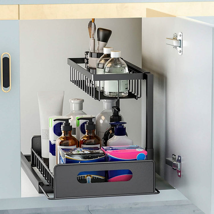 Under Sink 2-Tier Organizer with Pull‑Out Basket