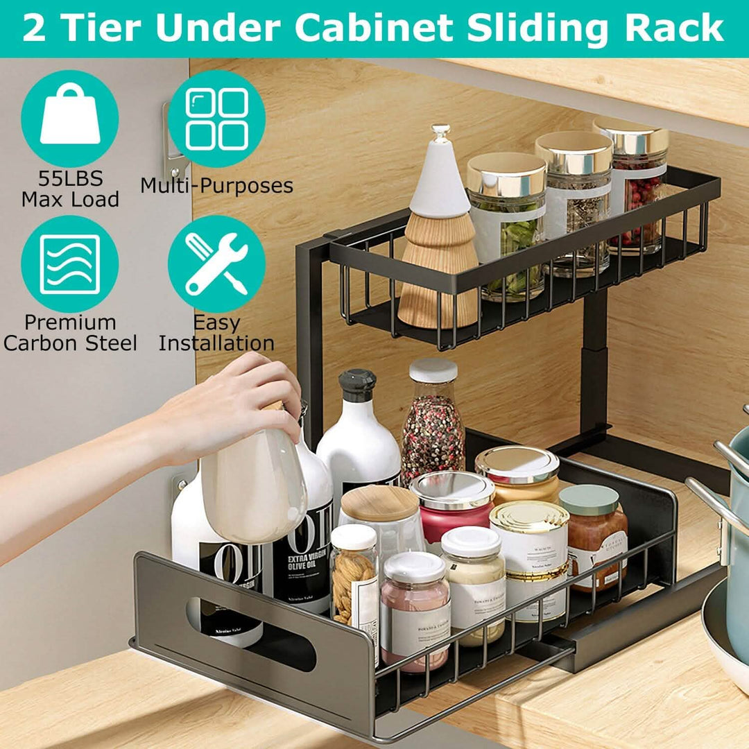 Under Sink 2-Tier Organizer with Pull‑Out Basket