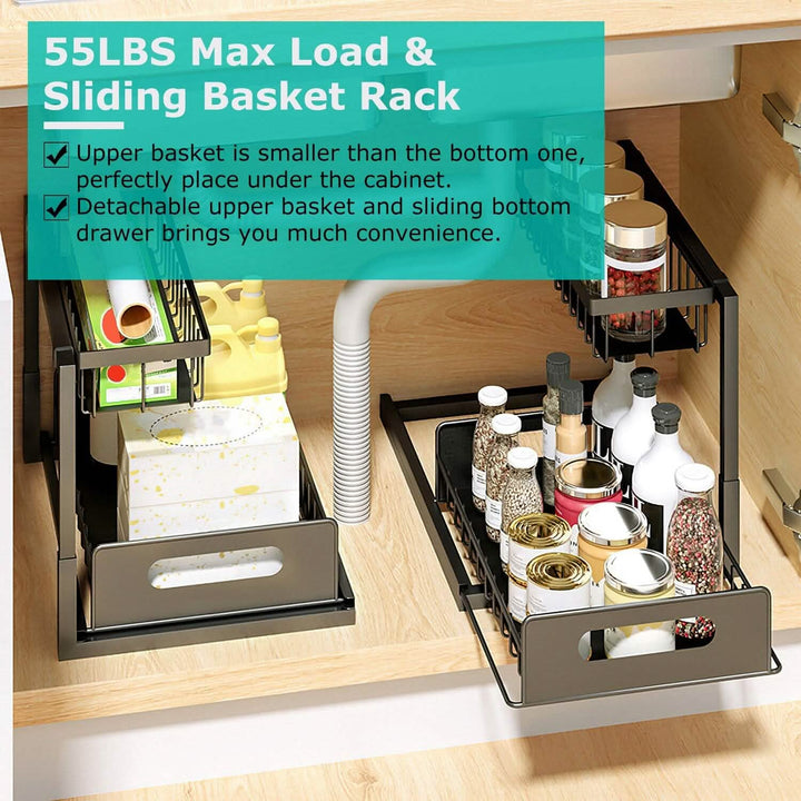 Under Sink 2-Tier Organizer with Pull‑Out Basket
