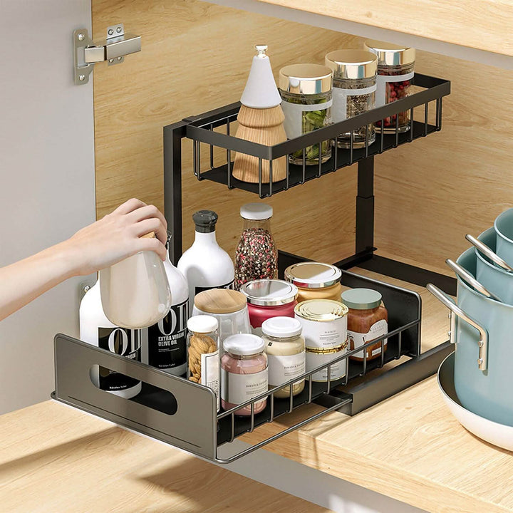 Under Sink 2-Tier Organizer with Pull‑Out Basket