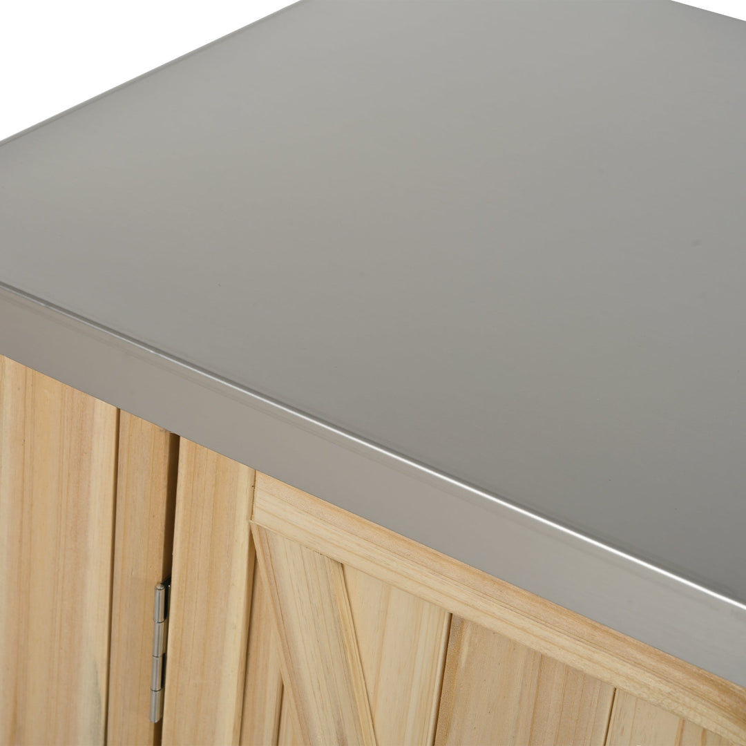 Fir Wood Kitchen Island with Stainless Steel Top