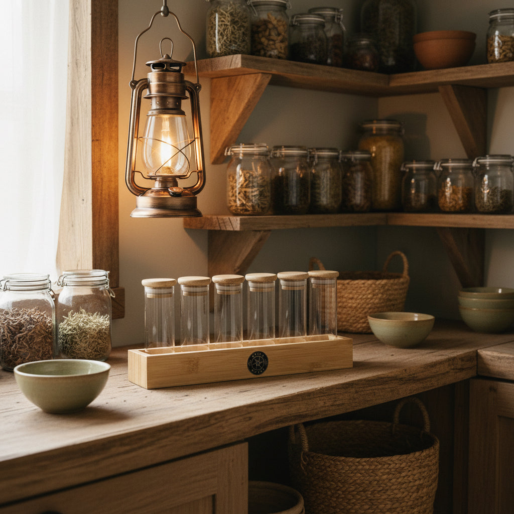 lass Storage Tube Collection with Bamboo Box