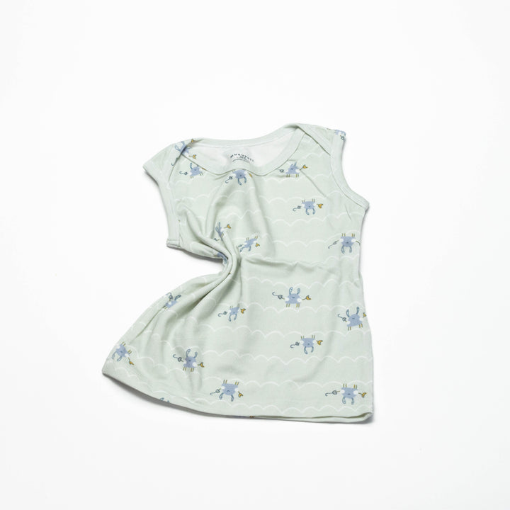 Toddler sleeveless undershirt, pale mint with dinosaur and cloud stripe print