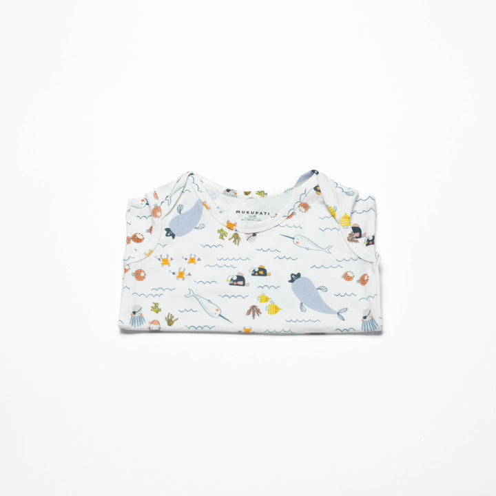 Toddler sleeveless undershirt, light blue with sea animal and wave print