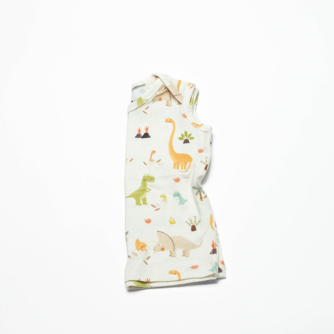 Toddler sleeveless undershirt, cream with dinosaur and jungle animal print