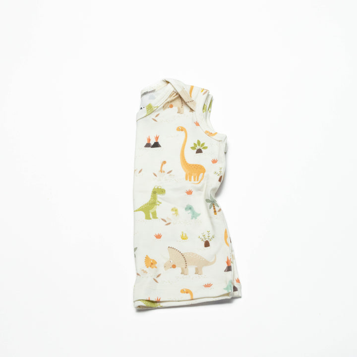 Toddler sleeveless undershirt, cream with dinosaur and jungle animal print