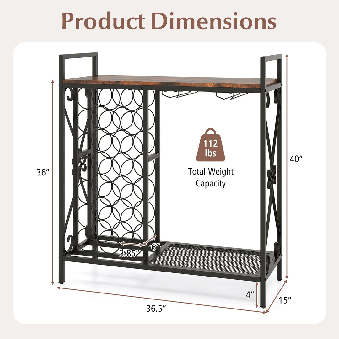 21 Bottle Wine Rack Freestanding Floor Wine Bottle Organizer with Glass Holder