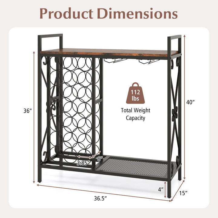 21 Bottle Wine Rack Freestanding Floor Wine Bottle Organizer with Glass Holder