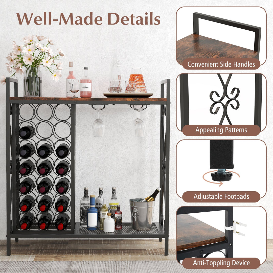 21 Bottle Wine Rack Freestanding Floor Wine Bottle Organizer with Glass Holder