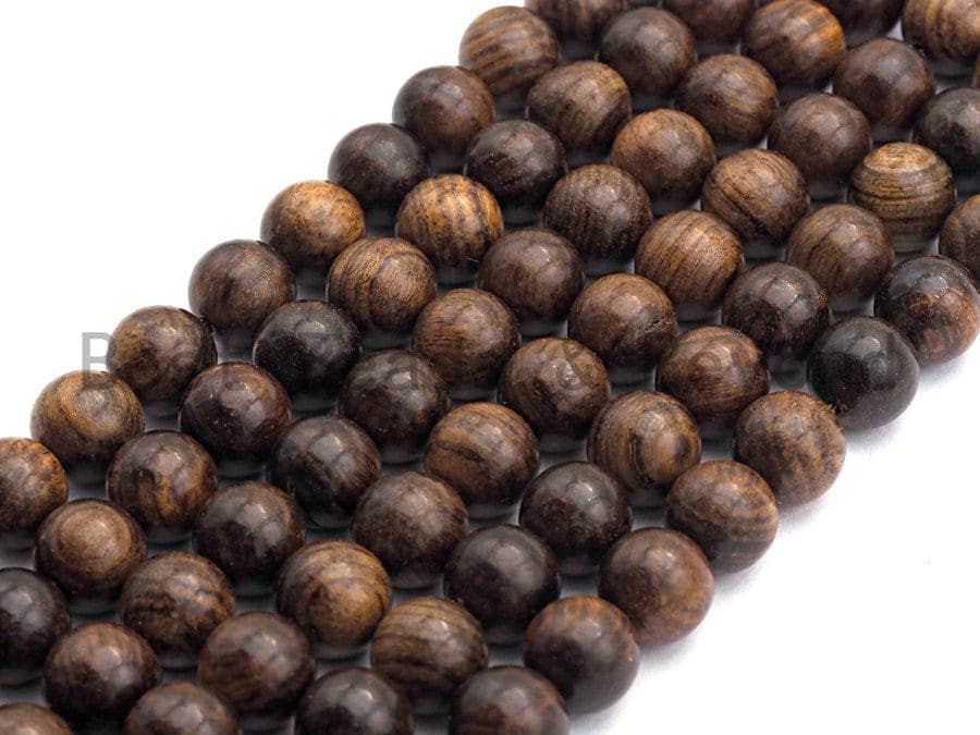 Natural brown round wood beads with distinctive wood-grain patterns across beads