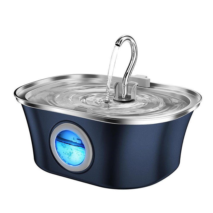 Blue pet water dispenser base with curved faucet and blue-lit indicator window