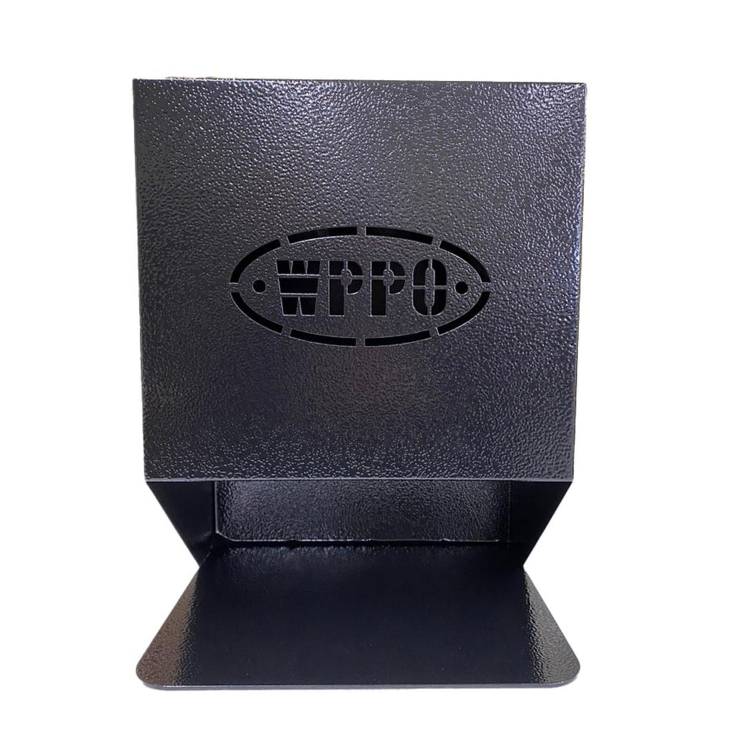 Black outdoor utensil holder with oval logo and open front organizer