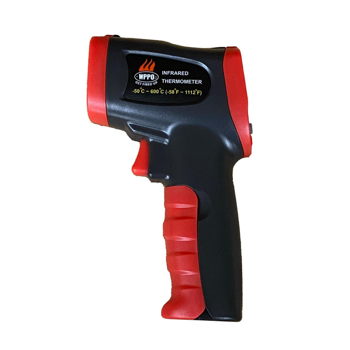 Infrared thermometer for high-temperature wood-fired ovens, red and black handheld