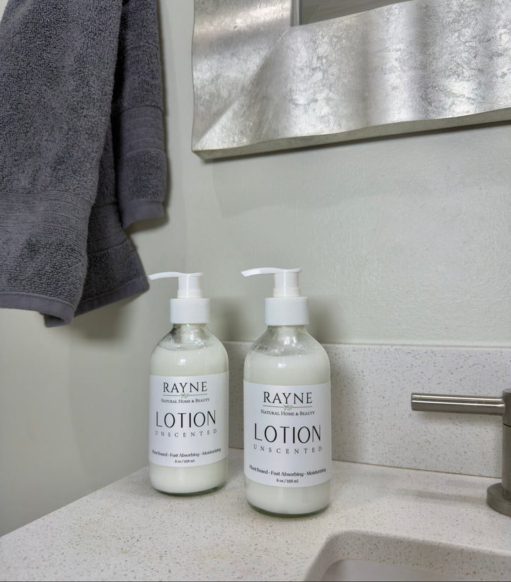 Rayne unscented lotion bottles with white pumps, two-pack
