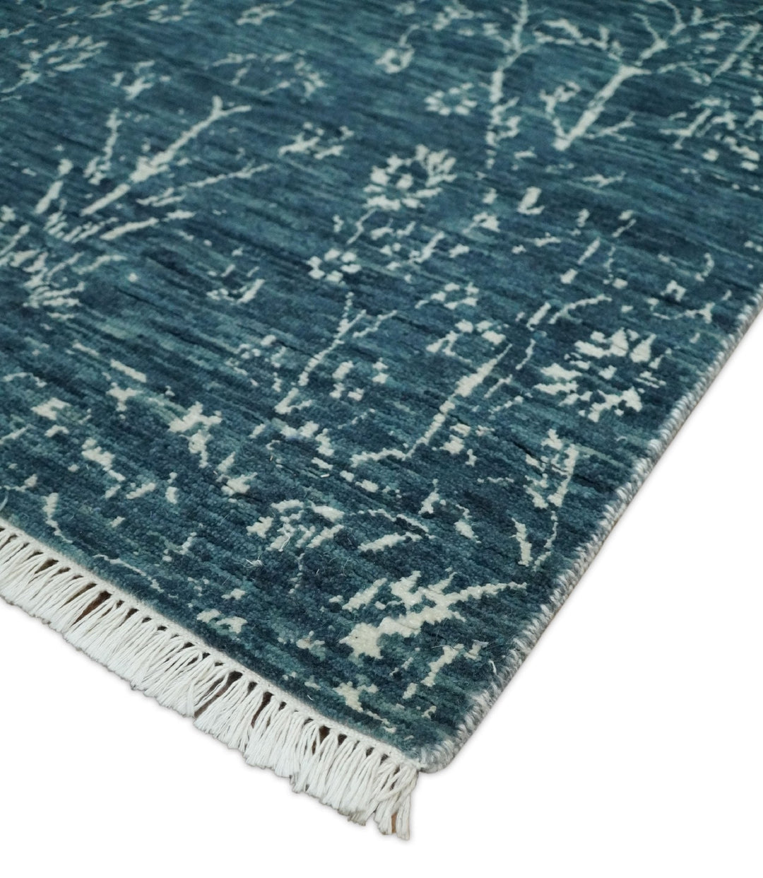 2.6x10 Fine Hand Knotted White and Blue Traditional Persian Style Antique Wool Rug