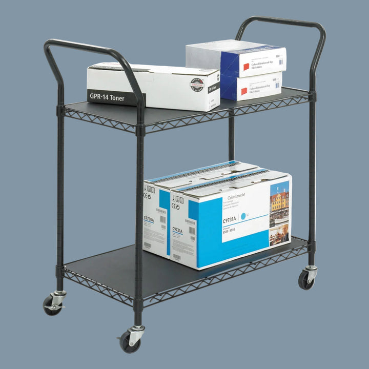 Safco 2‑Shelf Wire Utility Cart, 400 lb Capacity, Black