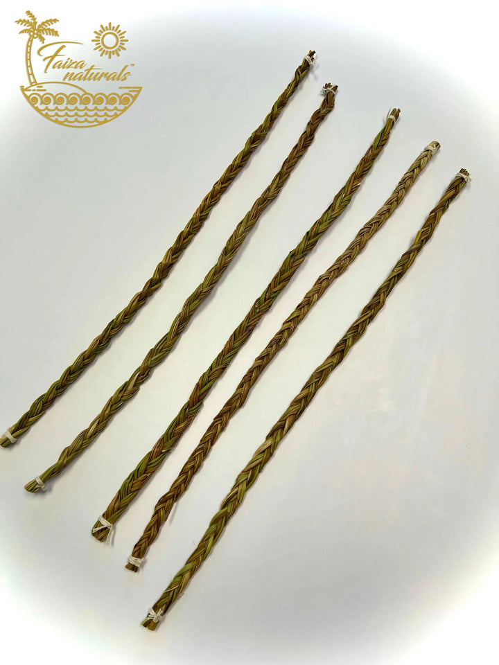 20-inch sweetgrass braid strands bundle, mixed olive-gold twist, set of five