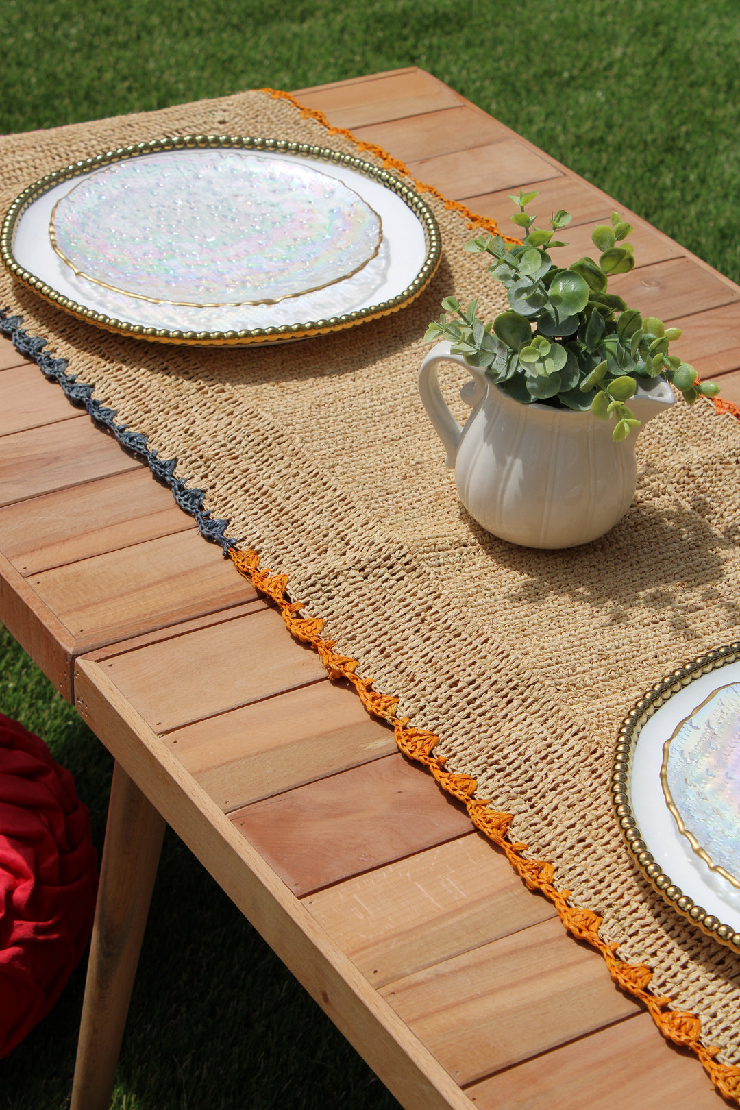 Aura Raffia Handwoven Multicolor Edge Table Runner