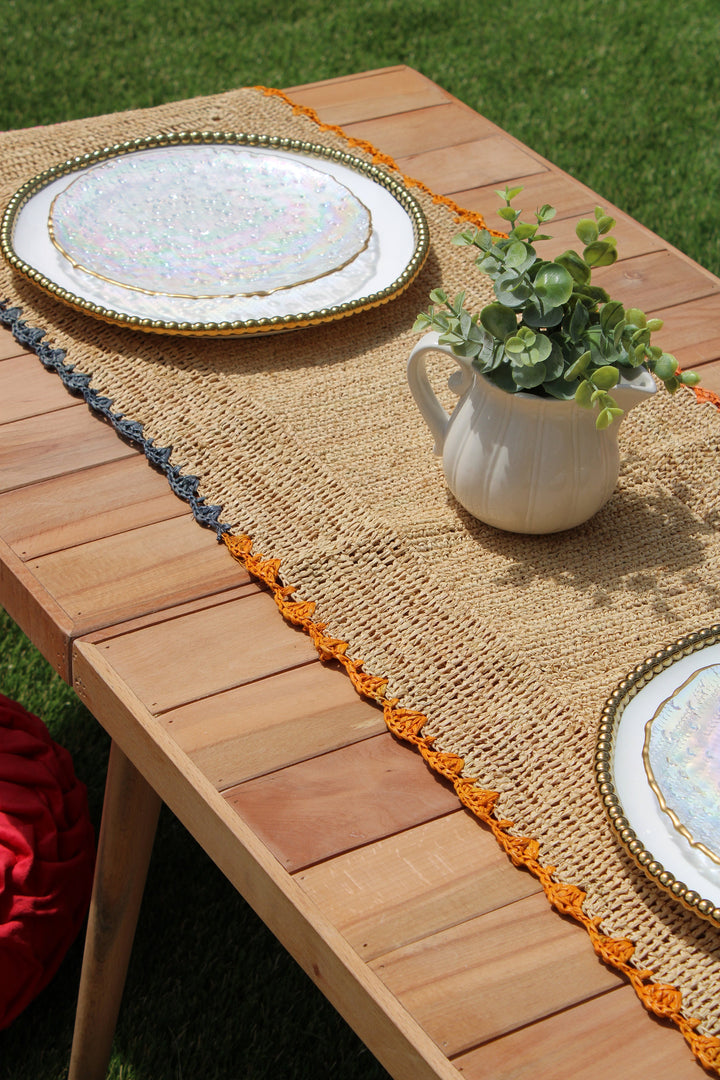Aura Raffia Handwoven Multicolor Edge Table Runner