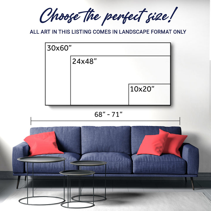Landscape canvas wall art size options shown with beach scene print