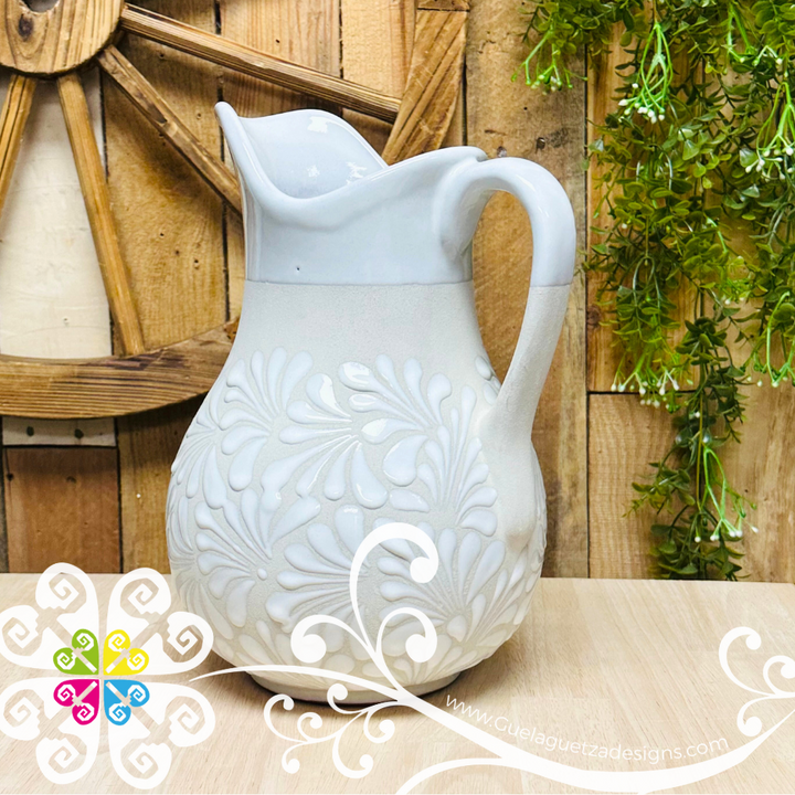 White Espiga Large Pato Clay Pitcher - Jarro de Barro