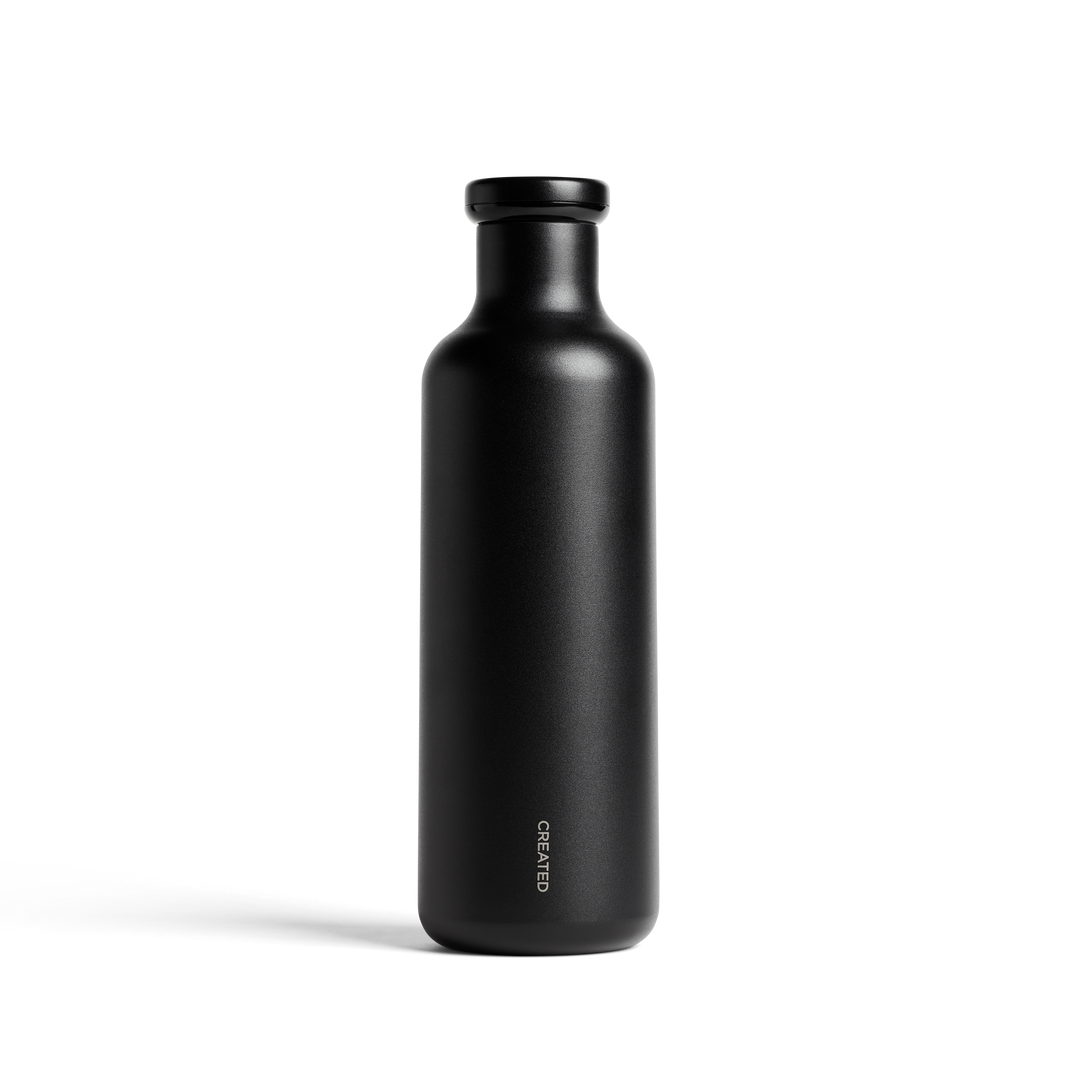 Black wine carafe with screw-top lid, stainless steel look
