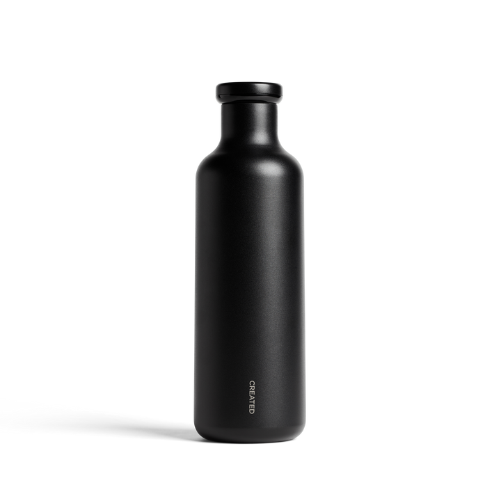 Black wine carafe with screw-top lid, stainless steel look