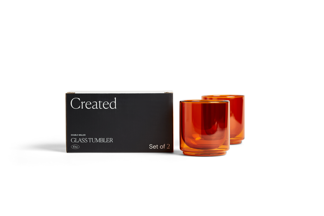 Amber glass tumbler with box, set of 2