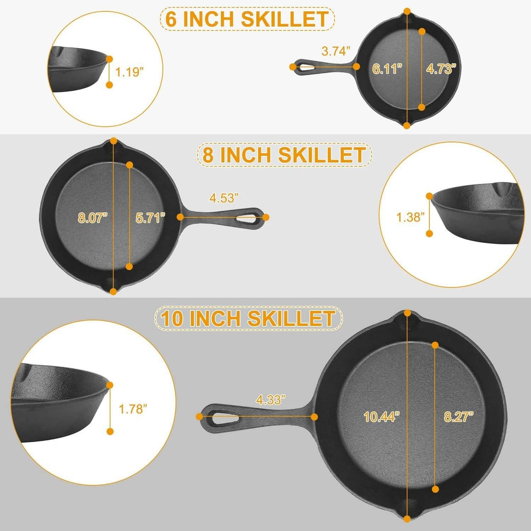 Pre-Seasoned Cast Iron Skillet (3-Piece Set)