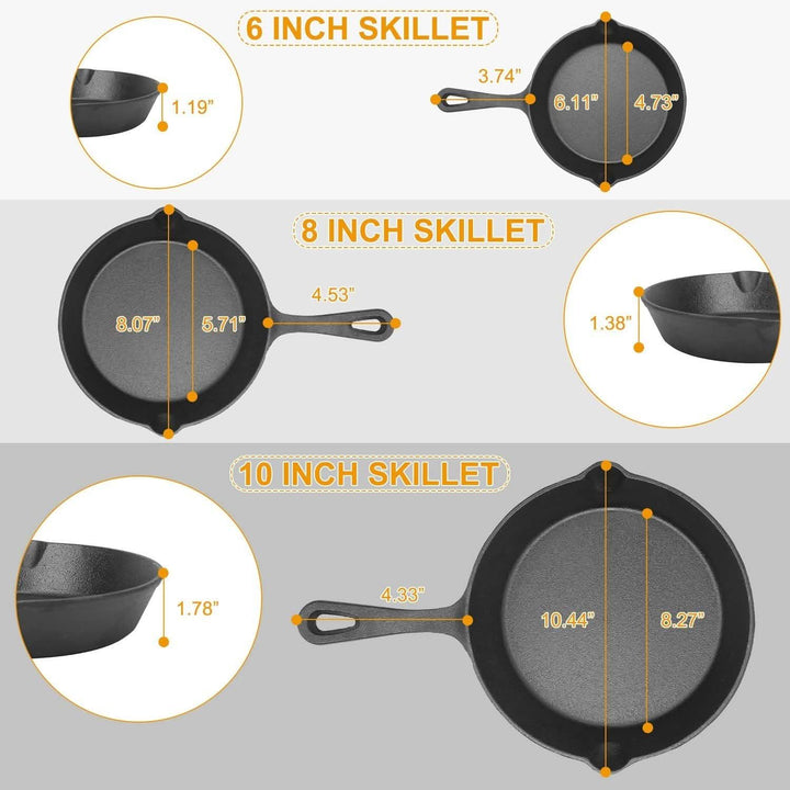 Pre-Seasoned Cast Iron Skillet (3-Piece Set)