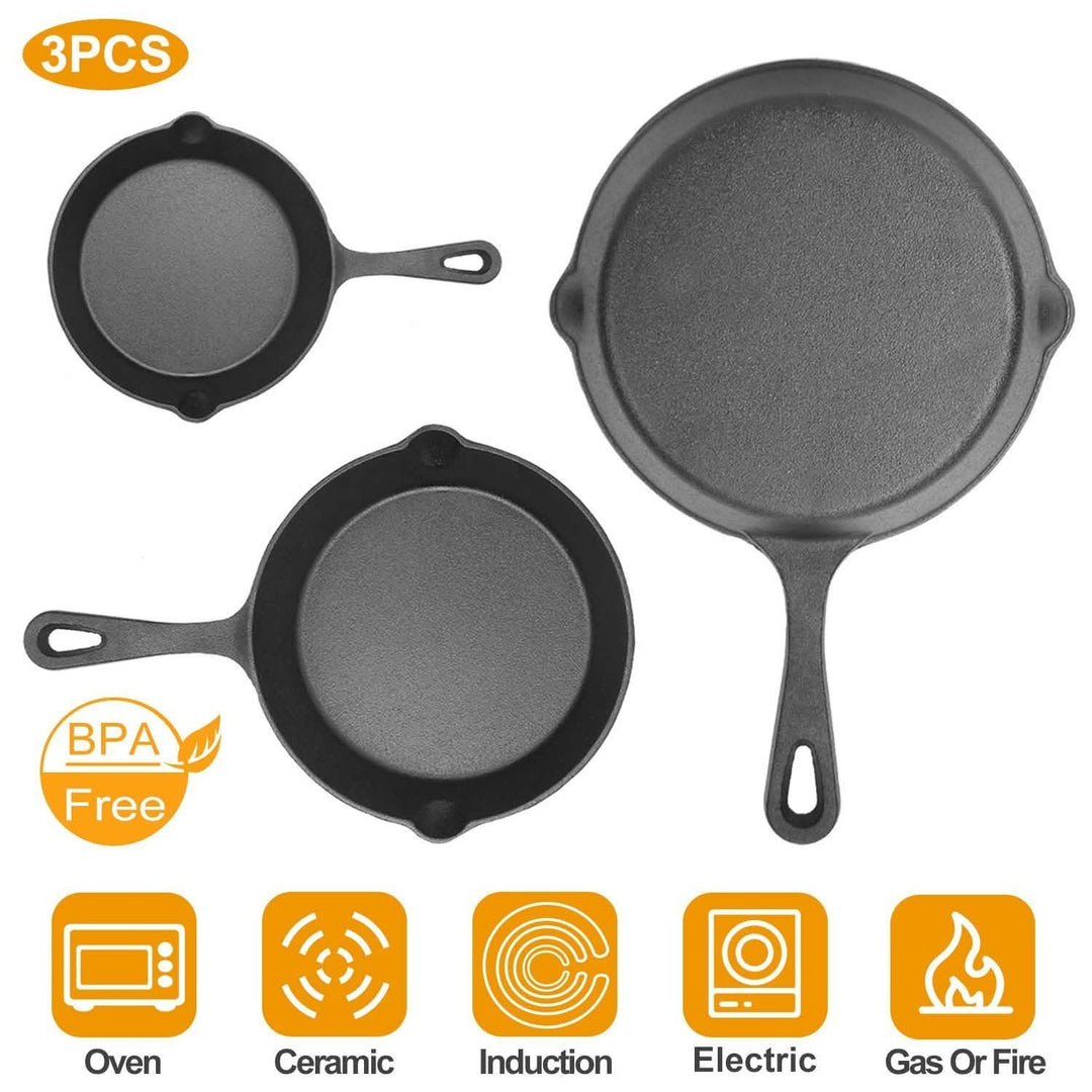 Pre-Seasoned Cast Iron Skillet (3-Piece Set)
